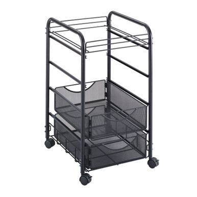 Rolling Mesh File Cart with Open File Storage and Two Drawers SMS-02-V37-5215BL