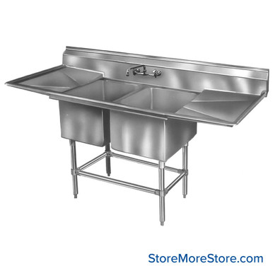 Free Standing Stainless Steel Sink 55''W x 31''D- FN2448-2-24-14/3 SMS-04-V69-FN2448-2-24-14/3
