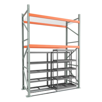 Under Pallet Rack Storage System - 1 Lateral Mobile Carriage, 2 Static - Wire Grid - 8 ft - 42'' x 18'' SMS-03-V158-LAT0842-118-W