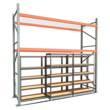 Under Pallet Rack Storage System - 2 Lateral Mobile Carriages, 3 Static - Particle Board - 12 ft - 42'' x 18'' and 48'' x 18'' SMS-03-V158-LAT1242-218-P