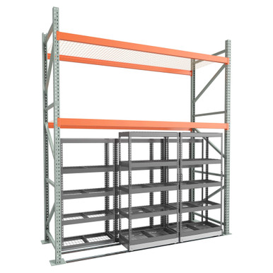 Under Pallet Rack Storage System - 2 Lateral Mobile Carriages, 3 Static - Wire Grid - 10 ft - 36'' x 18'' SMS-03-V158-LAT1036-218-W