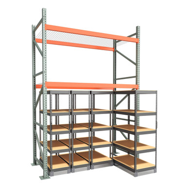 Under Pallet Rack Aisle Free Pull-Out Storage - 4 Carriages - Particle Board - 8 ft - 42'' x 24'' and 42'' x 18'' SMS-03-V158-AIF0842-224-218-P
