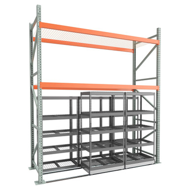 Under Pallet Rack Storage System - 2 Lateral Mobile Carriages, 3 Static - Wire Grid - 10 ft - 36'' x 24'' SMS-03-V158-LAT1036-224-W