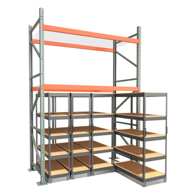 Under Pallet Rack Aisle Free Pull-Out Storage - 4 Carriages - Particle Board - 8 ft - 48'' x 24'' and 48'' x 18'' SMS-03-V158-AIF0848-224-218-P