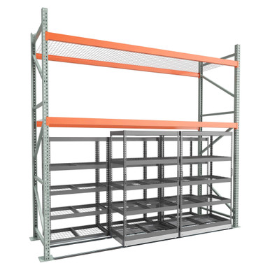 Under Pallet Rack Storage System - 2 Lateral Mobile Carriages, 3 Static - Wire Grid - 12 ft - 42'' x 24'' and 48'' x 24'' SMS-03-V158-LAT1248-224-W