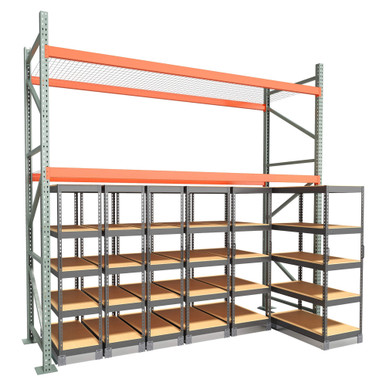 Under Pallet Rack Aisle Free Pull-Out Storage - 6 Carriages - Particle Board - 12 ft - 42'' x 24'' and 42'' x 18'' SMS-03-V158-AIF1242-324-324-P