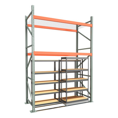 Under Pallet Rack Storage System - 1 Lateral Mobile Carriage, 2 Static - Particle Board - 8 ft - 42'' x 18'' SMS-03-V158-LAT0842-118-P