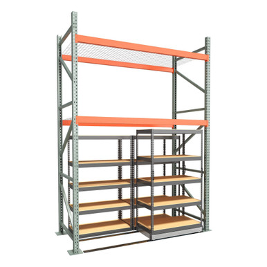Under Pallet Rack Storage System - 1 Lateral Mobile Carriage, 2 Static - Particle Board - 8 ft - 48'' x 24'' SMS-03-V158-LAT0842-124-P
