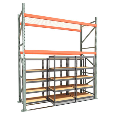 Under Pallet Rack Storage System - 2 Lateral Mobile Carriages, 3 Static - Particle Board - 10 ft - 36'' x 24'' SMS-03-V158-LAT1036-224-P