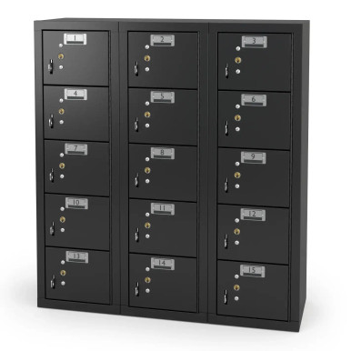 15 Door Cell Phone Locker with Label Holders and Locks - Black SMS-02-V158-CPL243115-Black