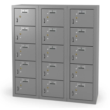 15 Door Cell Phone Locker with Label Holders and Locks - Gray SMS-02-V158-CPL243115-Gray