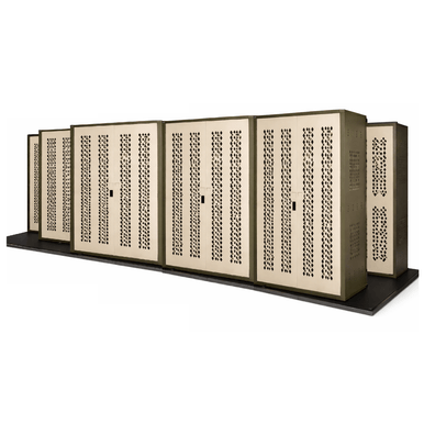 Military Law Enforcement Weapon Storage Sliding Cabinet System - 10 Cabinets - 172W x 49.5D x 76H - Three Deep SMS-07-V25-T243WS-72-2S8B