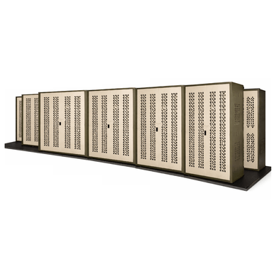 Military Law Enforcement Weapon Storage Sliding Cabinet System - 13 Cabinets - 214W x 49.5D x 76H - Three Deep SMS-07-V25-T254WS-72-2S8B