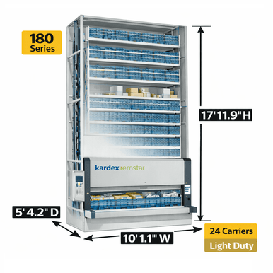Kardex Megamat 180 Vertical Carousel Modules (VCM) 10' 1.1'' W x 5' 4.2'' D x 17' 11.9'' H - 24 Carrier - Light Duty Storage System SMS-806-V159-RS-180.2.2450.6.381.24