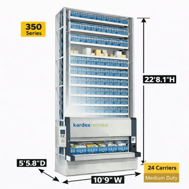 Kardex Megamat 350 Vertical Carousel Modules (VCM) 11' 4.8'' W x 5' 5.8'' D x 22' 8.1'' H - 24 Carrier - Medium Duty Storage System SMS-806-V159-RS-350.2.2850.6.495.24