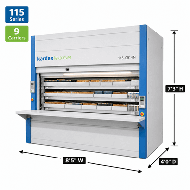Kardex-Remstar Lektriever 115 Vertical Carousel Power File 5'11'' W x 4'0'' D x 7'3'' H - 9 Carrier Letter File Storage