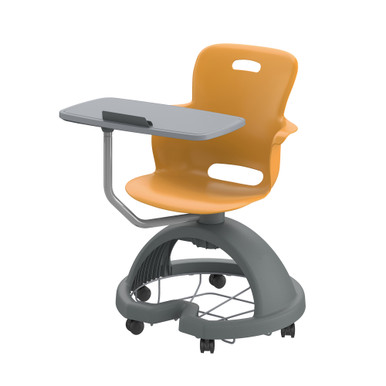 Ethos 18 Inch Storage Base Chair with Swivel Seating Shell, Right Handed Tablet, and Soft Wheel Casters - Orange SMS-05-V158-2ES1CSW3.8F