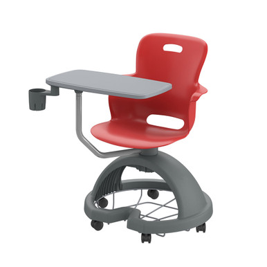 Ethos 18 Inch Storage Base Chair with Swivel Seating Shell, Pencil Rim Work Surface, Cup Holder, and Soft Wheel Casters - Red SMS-05-V158-2ES1CSW2.8B