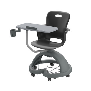 Ethos 18 Inch Storage Base Chair with Swivel Seating Shell, Right Handed Tablet, Cup Holder, and Soft Wheel Casters - Black SMS-05-V158-2ES1CSW4.8A