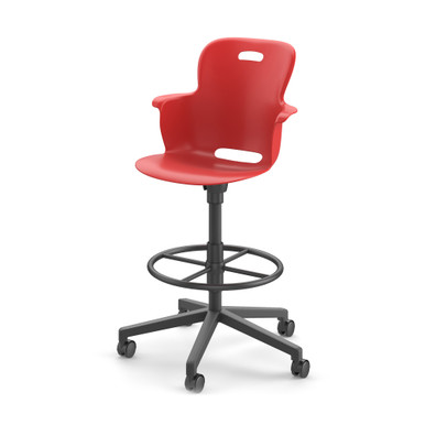 Ethos Five Star Base Stool Height Chair with Swivel Seating Shell and Soft Wheel Casters - Red SMS-05-V158-2ES4CSW0.8B