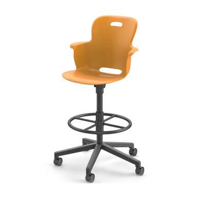 Ethos Five Star Base Stool Height Chair with Swivel Seating Shell and Soft Wheel Casters - Orange SMS-05-V158-2ES4CSW0.8F