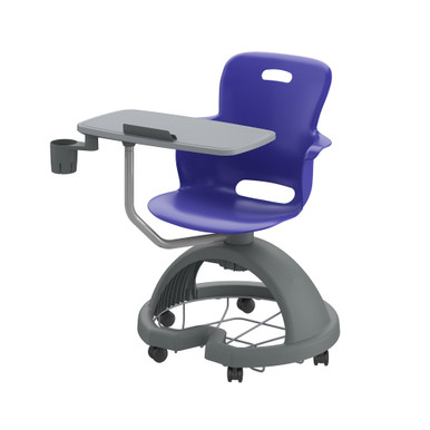 Ethos 18 Inch Storage Base Chair with Swivel Seating Shell, Right Handed Tablet, Cup Holder, and Soft Wheel Casters - Navy SMS-05-V158-2ES1CSW4.8J