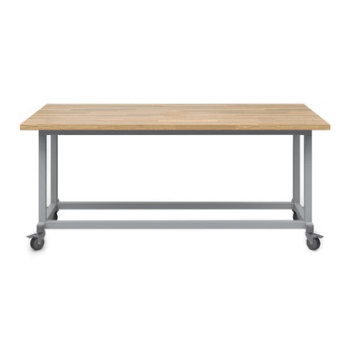 Explorer Maker Table 42 x 84 with Butcher Block Top and Locking Casters - Platinum Frame SMS-06-V158-MK1xxxxx-4284.P2