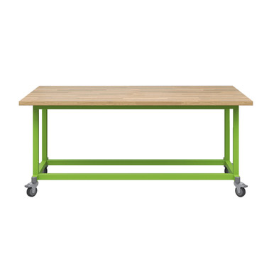 Explorer Maker Table 42 x 84 with Butcher Block Top and Locking Casters - Green Apple Frame SMS-06-V158-MK1xxxxx-4284.GA
