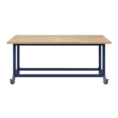 Explorer Maker Table 42 x 84 with Butcher Block Top and Locking Casters - Navy Frame SMS-06-V158-MK1xxxxx-4284.EN