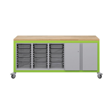 Explorer Cargo Cart 22 x 77 with Butcher Block Top, Bin Storage, Double Door Storage, Locking Casters - Green Apple Frame SMS-04-V158-CG2BBBD2-2227.GA