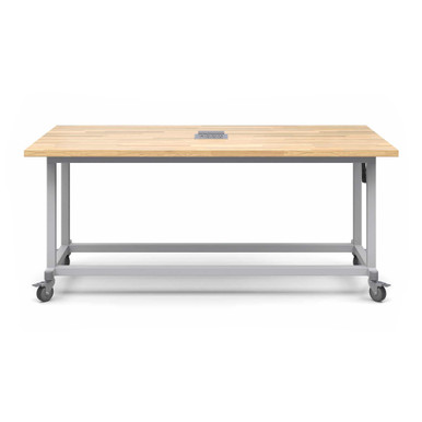 Explorer Maker Table 42 x 84 with Butcher Block Top, Power Unit, Locking Casters - Platinum Frame SMS-06-V158-MK1Exxxxx-4284.P2