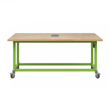 Explorer Maker Table 42 x 84 with Butcher Block Top, Power Unit, Locking Casters - Green Apple Frame SMS-06-V158-MK1Exxxxx-4284.GA