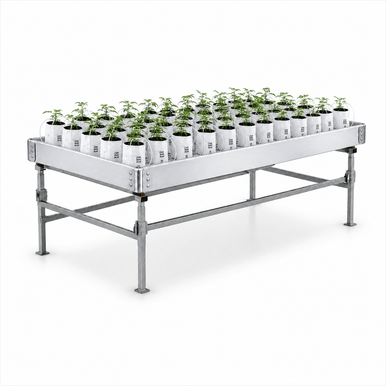 2 foot by 4 foot stationary greenhouse bench with plants