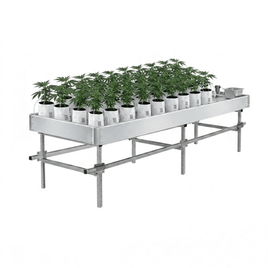 2 foot by 8 foot stationary greenhouse bench with plants