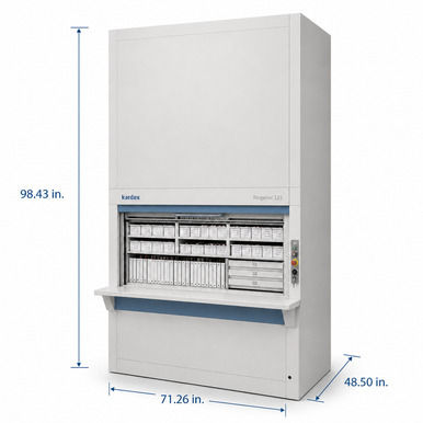 Kardex Remstar Pathology Blood Slide Vertical Carousel Storage System - 16 Carriers - 352 Trays - 98.43"H SMS-806-V159-SSG-115-1610N
