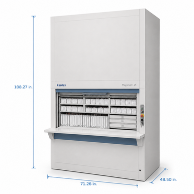 Kardex Remstar Pathology Blood Slide Vertical Carousel Storage System - 18 Carriers - 396 Trays - 108.27"H SMS-806-V159-SSG-115-1810N