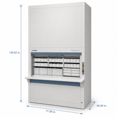 Kardex Remstar Pathology Blood Slide Vertical Carousel Storage System - 21 Carriers - 462 Trays - 124.02"H SMS-806-V159-SSG-115-2110N