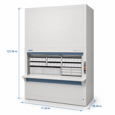 Kardex Remstar Pathology Blood Slide Vertical Carousel Storage System - 22 Carriers - 484 Trays - 127.96"H SMS-806-V159-SSG-115-2210N