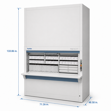 Kardex Remstar Pathology Blood Slide Vertical Carousel Storage System - 23 Carriers - 506 Trays - 133.86"H SMS-806-V159-SSG-115-2310N