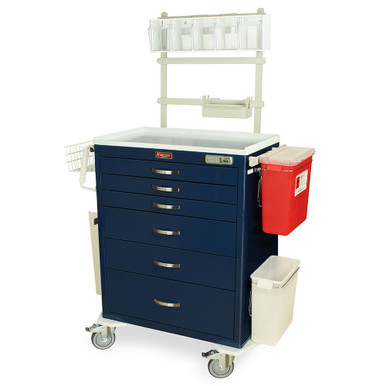 5-Drawer Anesthesia Cart With Drawer Dividers And Accessory Package, 37" W x 44" H, Steel, Electronic Lock SMS-04-V68-MDS3030E06-MD30-ANS3