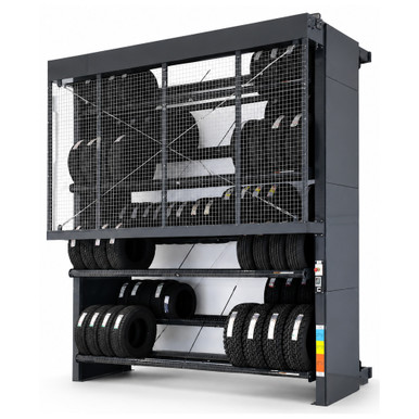 Vertical Tire Carousel - 28'' Max Tire Diameter - 204'' W x 79'' D x 160'' H - Approximately 184 Tire Capacity