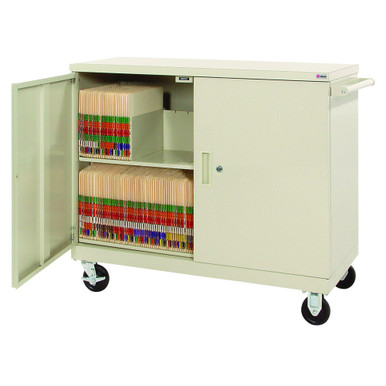 Deluxe Transport Cart with Locking Door and 2 Shelves - 44'' W x 18'' D x 39'' H - Steel