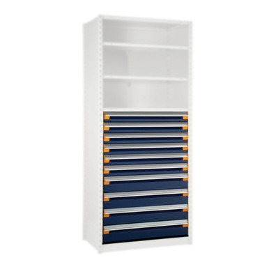 Modular Drawers For Shelving, 42" W x 18" D x 48" H, 10 Drawers, Six 4"H, Four 6"H, Includes Dividers SMS-03-V81-R5LGC-4805