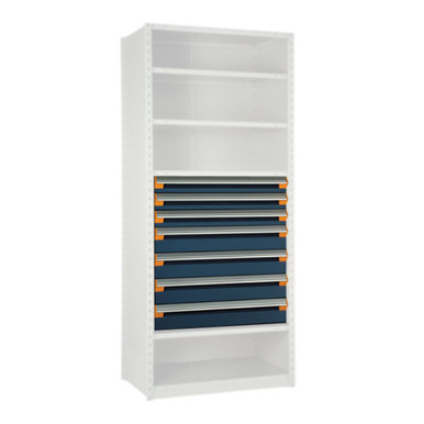 Modular Drawers For Shelving, 36" W x 18" D x 36" H, 7 Drawers, Three 4"H, Four 6"H, Includes Dividers SMS-03-V81-R5LEC-3601