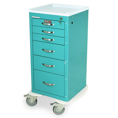 6-Drawer Narrow Anesthesia Cart With Key Lock And Quiet Casters, 23" W x 110" D x 37" H, Steel SMS-04-V68-MPA1830K06