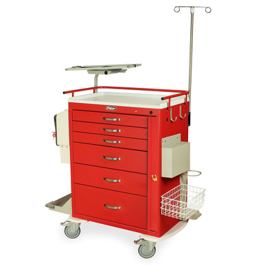 6-Drawer Tall Emergency Crash Cart, 33" W x 110" D x 37" H, Breakaway Lock SMS-04-V68-MDS3030B06-MD30-EMG3