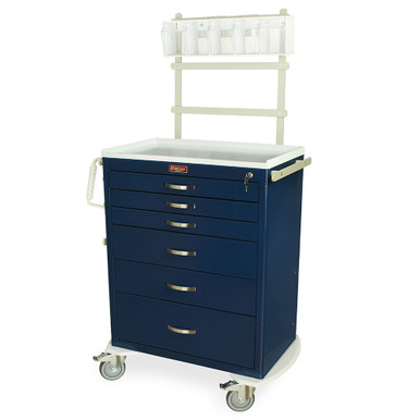 6-Drawer Tall Steel Anesthesia Cart With Accessory Kit And Quiet Casters, 31" W x 110" D x 56" H, Key Lock SMS-04-V68-MDS3030K06-MD30-ANS
