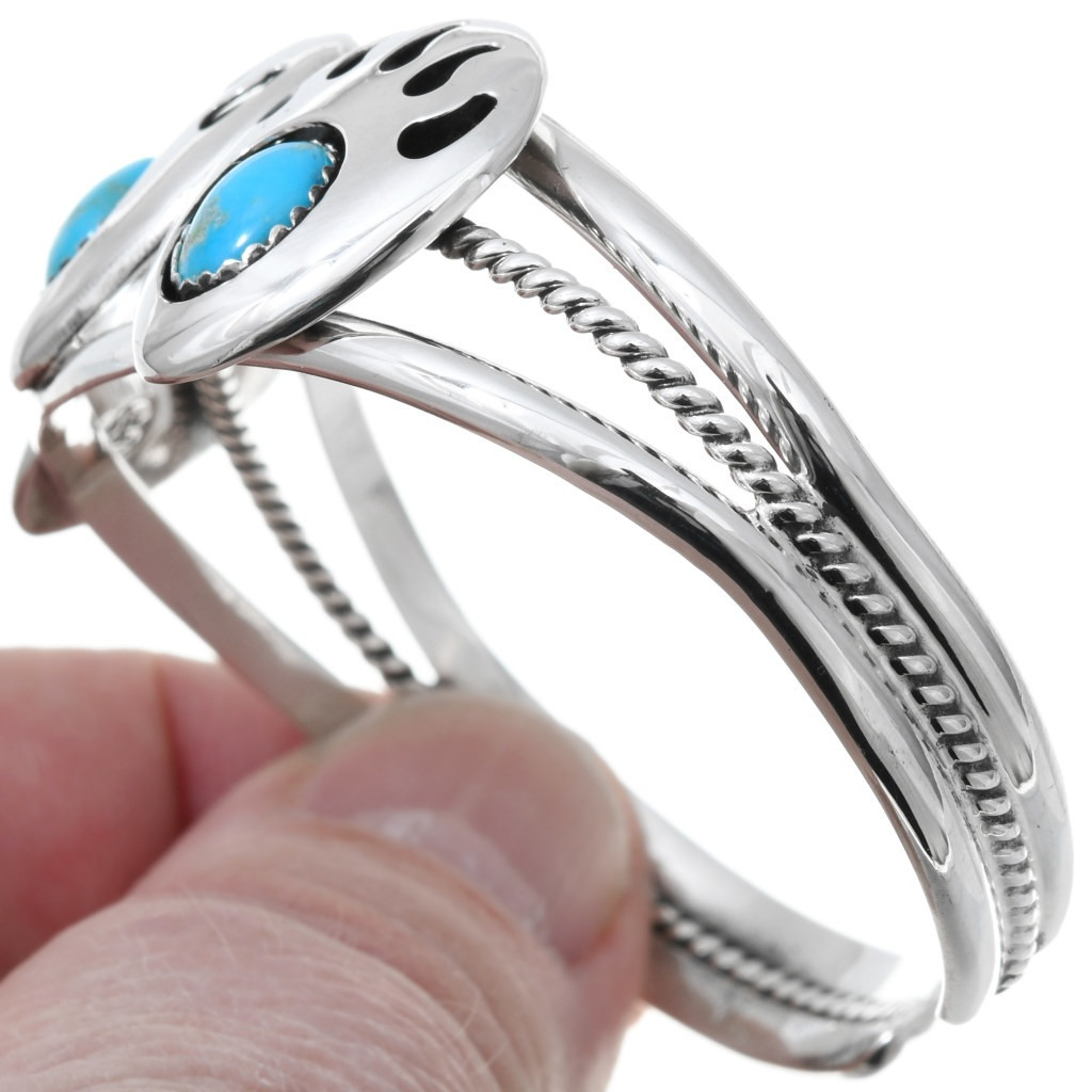 Ladies Teens Navajo Bear Paw Turquoise Silver Bracelet Sterling Cuff 23817