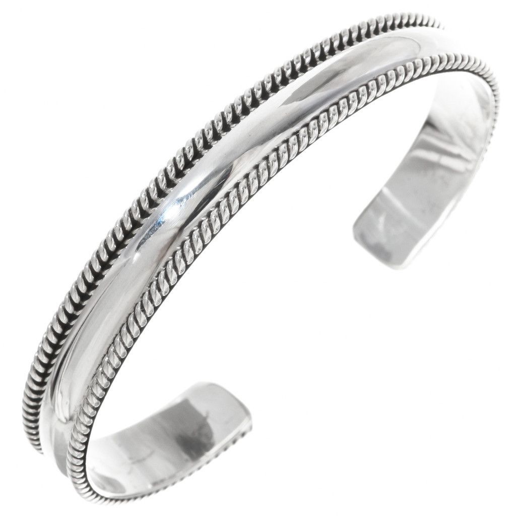Mens or Ladies All Sterling Silver Navajo Cuff Twist Wire Edged