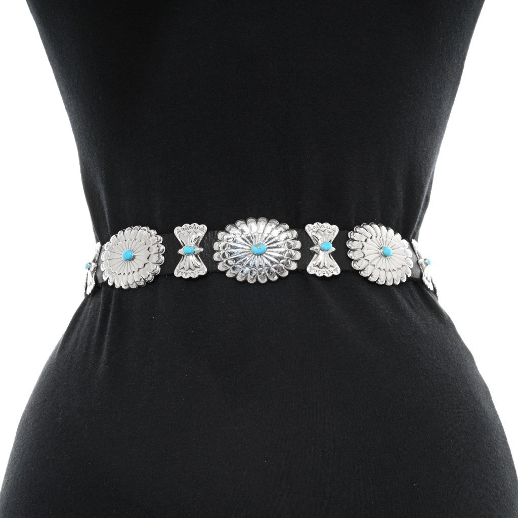 Navajo Turquoise Silver Concho Belt Traditional Patterns 13146